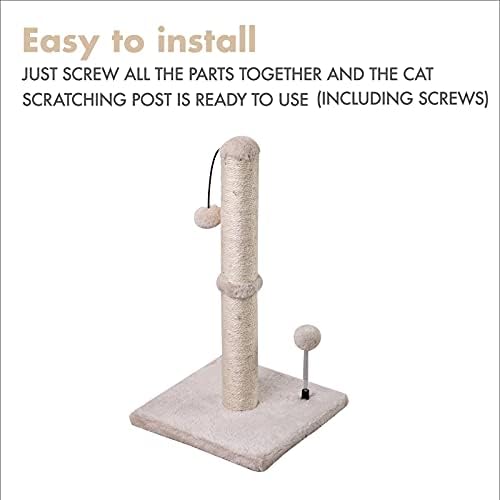 MECOOL Cat Scratching Post Premium Basics Kitten Scratcher Sisal Scratch Posts with Hanging Ball 22in for Kittens or Smaller Cats (22 inches for Kitten, Beige)