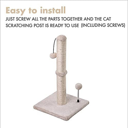 MECOOL Cat Scratching Post Premium Basics Kitten Scratcher Sisal Scratch Posts with Hanging Ball 22in for Kittens or Smaller Cats (22 inches for Kitten, Beige)