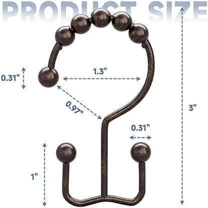 Titanker Shower Curtain Hooks Rings, Rust-Resistant Metal Double Glide Shower Hooks for Bathroom Shower Rods Curtains, Set of 12 Hooks - Bronze