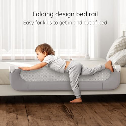 Folding Bed Rail for Toddlers,Baby Bed Rail Guard with Reinforced Anchor Safety System,Fit Bunk,Full Size,Queen,King,Twin(Grey,71"x23.6")