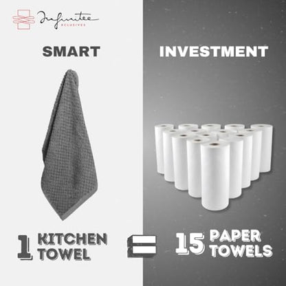 Infinitee Xclusives 100% Cotton Kitchen Towels - 15x25 Inch Ultra Soft Tea Towel, Super Absorbent Terry Dish Towels for Kitchen Linens |Grey|