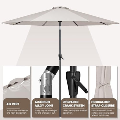 Tempera Patio Market Outdoor Table Umbrella with Push Button Tilt and Crank,Large Sun Umbrella with Sturdy Pole&Fade resistant canopy,Easy to set