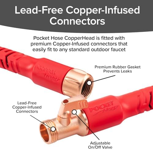 Pocket Hose Copper Head w/New Pocket Pivot Expandable Garden Hose 50 FT, AS-SEEN-ON-TV, Swivels 360°, Advanced Tri-Tex Tubing & Force Field Jacket, 3X Stronger, Lead-Free, No-Kink, Anti-Burst w/APT
