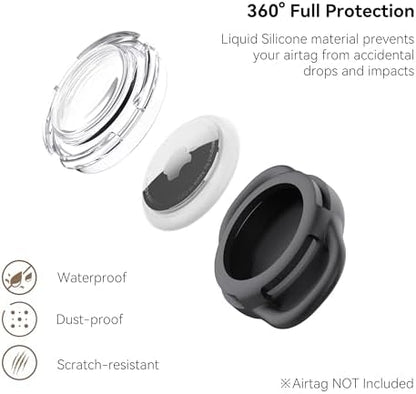 Waterproof Airtag Dog Collar Holder, Silicone & ABS Airtag Holder for Dog & Cat Collars, Ultra-Durable, Lightweight and Protective Airtag Case (Black & Rose, Small)