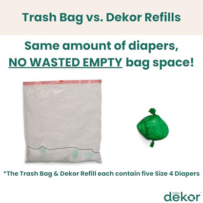 Diaper Dekor Plus Diaper Pail Refills | 4 Count Unscented | Exclusive End-of-Liner Marking | Thick, Quick & Easy to Replace | Most Economical Refill System | for Original and Eko Style Pails
