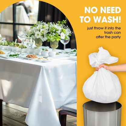 White Plastic Table Cloth - 8 Pack 54" × 108" Rectangle Disposable Tablecloths for 6FT Tables, Waterproof Table Cover for Party, Holiday & Gathering Use
