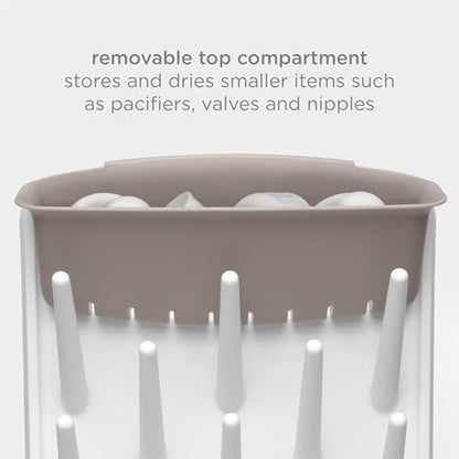 Ubbi Vertical Baby Bottle Drying Rack, Space Saving Countertop Drying Rack Baby Accessory, Taupe