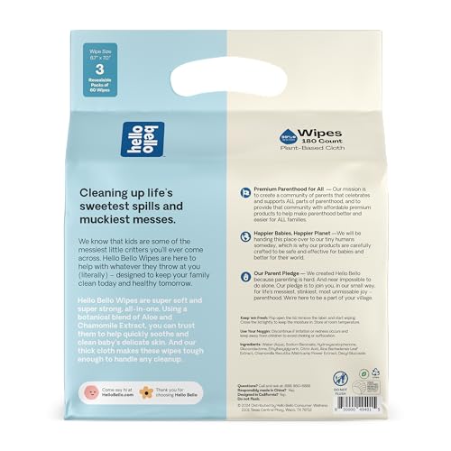 Hello Bello Extra Gentle Unscented Baby Wipes, Plant Based, Made with 99% Water and Aloe for Babies and Kids, 720 Count