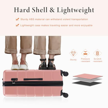 Sweetcrispy Carry on Luggage, Hard Shell ABS, Double Spinner Wheels Lightweight Suitcase TSA Lock, Light Pink, 3-PCS Set (20/24/28 Inch)