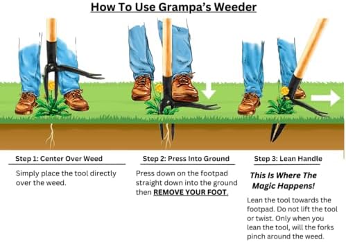 Grampa's Weeder - The Original Stand Up Weed Puller Tool with Long Handle - Made with Real Bamboo & 4-Claw Steel Head Design - Easily Remove Weeds Without Bending, Pulling, or Kneeling.