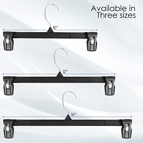 Hanger Central 30 Pack Pants Hangers – 12 Inch Slim Plastic Clothes Hangers with Clips for Skirts, Shorts & Trousers – Non Slip Grip, Heavy Duty Space Saver with Swivel Hook – Black Closet Organizer