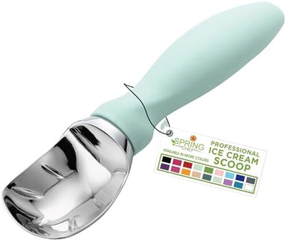 Spring Chef Heavy Duty Ice Cream Scoop with Comfortable Handle, Professional Metal Ice Cream Scooper for Gelato, Sorbet, Cookie Dough, Frozen Yogurt - Dishwasher Safe Kitchen Tool - Mint