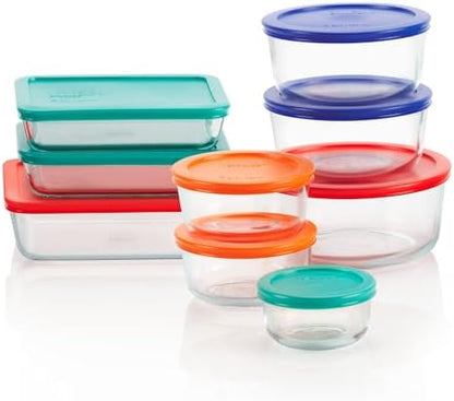 Pyrex Simply Store 9-Pack Mixed Sized Glass Food Storage Set, Round & Rectangular Containers With Lids, BPA-Free, Dishwasher & Microwave Safe