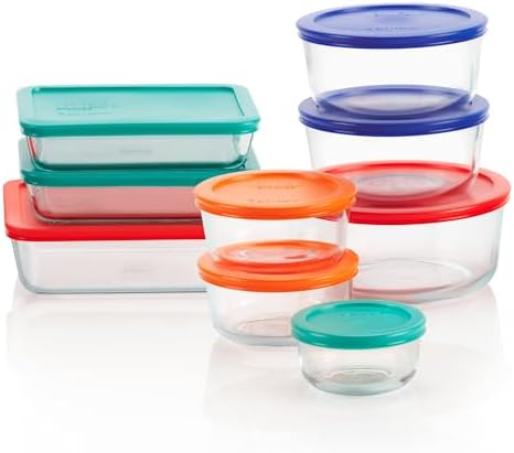 Pyrex Simply Store 9-Pack Mixed Sized Glass Food Storage Set, Round & Rectangular Containers With Lids, BPA-Free, Dishwasher & Microwave Safe