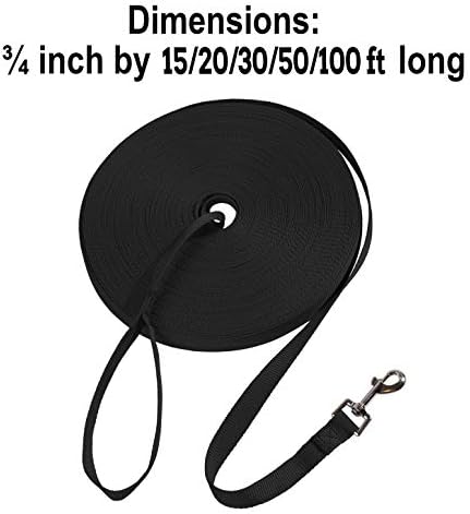 Hi Kiss Dog/Puppy Obedience Recall Training Agility Lead - 15ft 20ft 30ft 50ft 100ft Leash Great for Training, Play, Camping, or Backyard Black