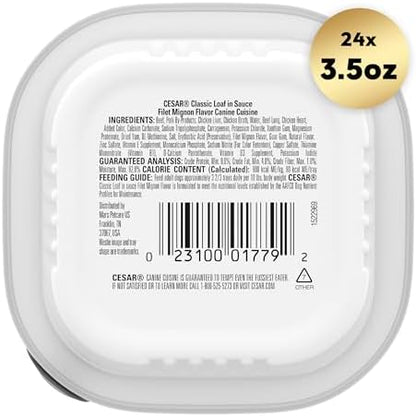Cesar Wet Dog Food Classic Loaf in Sauce Filet Mignon Flavor, 3.5 oz. Easy Peel Trays (24 Count, Pack of 1)