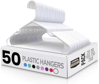 Utopia Home - Plastic Hangers 50 Pack - Space Saving Clothes Hanger - Durable and Strong Closet Organizers and Storage Makes It Ideal Apartment or Dorm Room Essentials for Girls or Guys (White)