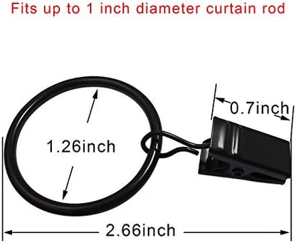 40 Pack Curtain Rings with Clips, Drapery Clips with Rings, Drapes Rings 1.26 in Interior Diameter, Fits up to 1 in Curtain Rod, Black