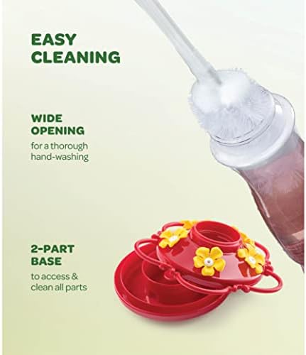 Hummingbird Feeder 10 oz [Set of 2] Plastic Feeders for Outdoors, with Built-in Ant Guard - Circular Perch with 5 Feeding Ports - Wide Mouth for Easy Filling/2 Part Base for Easy Cleaning