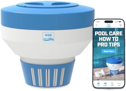 440 Pool Chlorine Floater Dispenser, Fits Up to 5 Pieces of 3-Inch Chlorine Tabs, Adjustable Flow, Control, Heavy-Duty Plastic - Suitable for Small & Large Pools - 9.6 Ounces