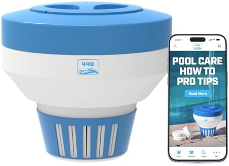 440 Pool Chlorine Floater Dispenser, Fits Up to 5 Pieces of 3-Inch Chlorine Tabs, Adjustable Flow, Control, Heavy-Duty Plastic - Suitable for Small & Large Pools - 9.6 Ounces