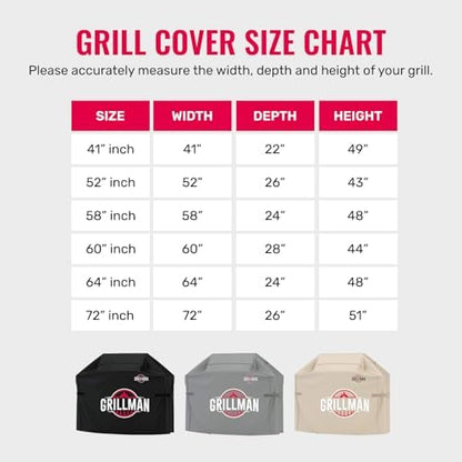 Grill Cover by Grillman, Black, 58 Inch, BBQ Outdoor Grill Covers, Charcoal & Gas Grills, Waterproof, Rip-Proof, Weather-Resistant, Anti-UV, Barbecue Cover for Weber, Genesis, Charbroil, Nexgrill, etc
