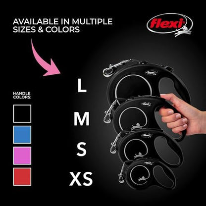 FLEXI New Classic Cord Retractable Dog Leash for Small Dogs up to 33 lbs. – 26 ft., Black | Tangle-Free Pet Walking Leash with One-Handed Brake, Pause, Lock|German Quality Product