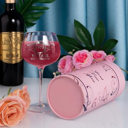 50TH Birthday Gifts for Her, Vintage 1975 Engraved 50th Wine Glass, 50 Year Old Birthday Decorations For Women, Funny 50 Bday Gifts Idea For Women, Friends, Daughter, Sister Mom - Turning 50 Present