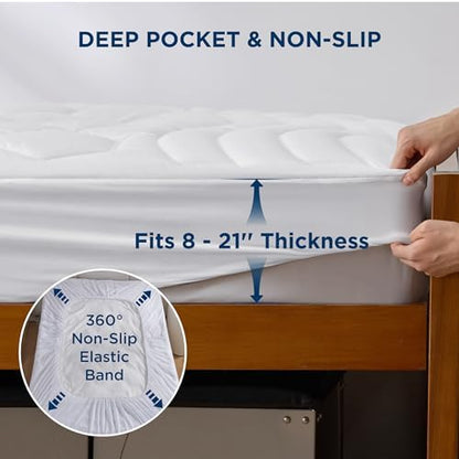 Bedsure Twin XL Mattress Pad - Soft Mattress Topper for College Dorm Room Essentials, Extra Long Twin Quilted Fitted Bed Cover Protector with 8-21 Inches Deep Pocket, Washable, White, 39x80 Inches