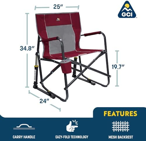 GCI OUTDOOR Freestyle Rocker Camping Chair | Portable Folding Rocking Chair with Solid, Durable Armrests, Drink Holder & Comfortable Backrest — Indigo Blue