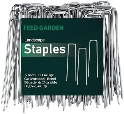 FEED GARDEN 6 Inch 200 Pack Galvanized Landscape Staples 11 Gauge Anti-Rust Garden Stakes Landscaping Fabric SOD Pins Yard Stakes for Christmas Decoration Weed Barrier Fabric
