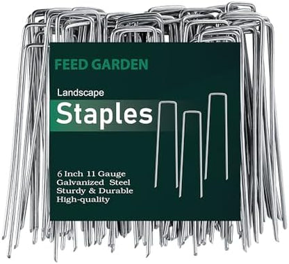 FEED GARDEN 6 Inch 200 Pack Galvanized Landscape Staples 11 Gauge Anti-Rust Garden Stakes Landscaping Fabric SOD Pins Yard Stakes for Christmas Decoration Weed Barrier Fabric