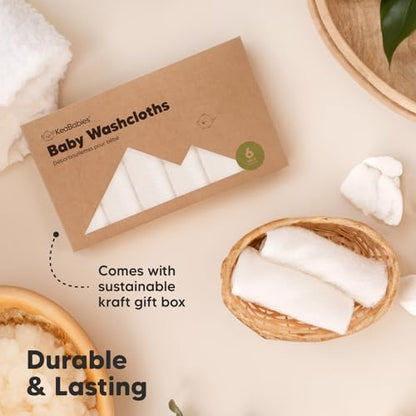 6-Pack Soft Baby Washcloths, Viscose from Bamboo - Kids, Newborn Bath Towels, Infant Shower, Toddler Reusable Face Towel, Gentle on Skin, Face Wash Cloths for Babies, 10x10 (White)