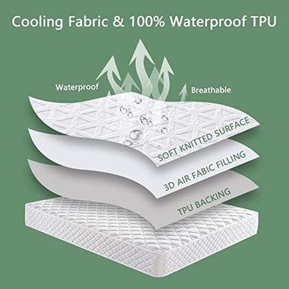 Premium 100% Waterproof Mattress Protector Queen Size, Breathable Bed Cover 3D Air Fabric Cooling Mattress Pad Cover Smooth Soft Noiseless Washable, 8''-21'' Deep Pocket (White)