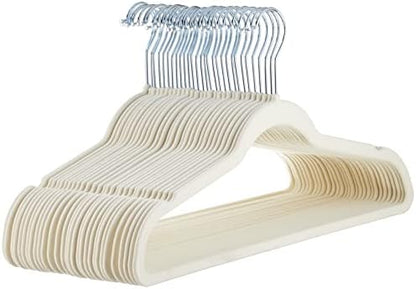 Amazon Basics Slim, Velvet, Non-Slip Suit Clothes Hangers, Ivory/Beige- Pack of 30