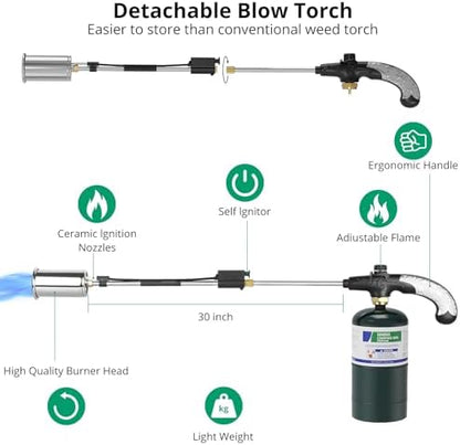 Sondiko Propane Torch Weed Burner, High Output 1,200,000 BTU Weed Torch Flamethrower, 30" Detachable Long Arm Heavy Duty Blow Torch with Flame Control For Garden, Wood, Ice, Snow, Stumps, Melting