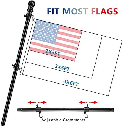Barcetine American Flag Poles for Outside House - 5ft Tangle Free Flag Pole for House with Holder Bracket,Residential Flagpole Kit for Outdoor Porch Garage - Black