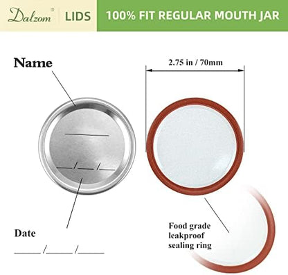 Dalzom® 48Pcs Canning Lids with Rings Regular Mouth, Premium Mason Jar Lids with Bands/Rings for Ball, Kerr Jars - Food Grade Material, 100% Fit & Airtight for Regular Mouth Mason Jars