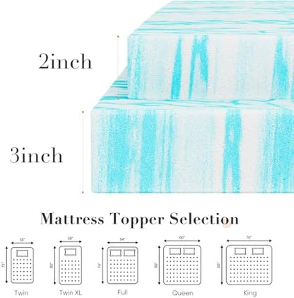 DUMOS Mattress Toppers Memory Foam Twin Size, 2 Inch Thick Bed Topper Pad Cooling Gel Infused Soft Comfy Padding Breathable for Sleeper Sofa Couch RV Camper, CertiPUR-US Certified, Blue