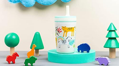 Zak Designs Kelso Toddler Cups For Travel or At Home, 12oz Vacuum Insulated Stainless Steel Sippy Cup With Leak-Proof Design is Perfect For Kids (Safari)