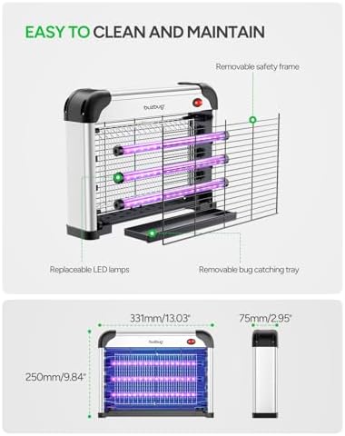 Buzbug LED Bug Zapper Indoor, 10 Years Lifespan 3 Lamps Enhance Insect Attraction, 3800V High-Voltage, Electric Mosquito Zapper, Fruit Fly Mosquito Moth Gnat Trap, Killer, Zapper -MA009