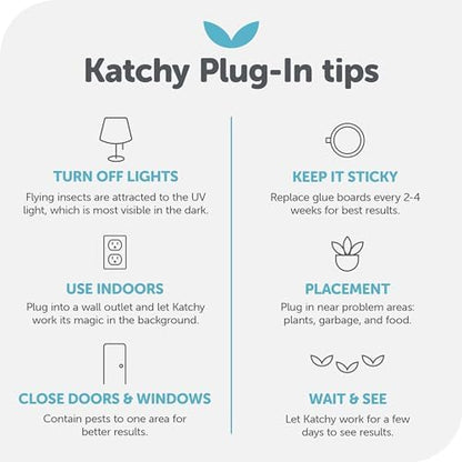 KATCHY Indoor Plug-in Insect Trap - Catcher & Killer for House Flies, Mosquitoes, Fruit Flies, Gnants, and Mosquitos - Chemical-Free, Eco-Friendly, Easy to Clean (2 Pack with 8 Glue Boards)