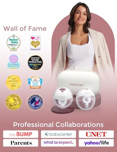 Momcozy Breast Pump Hands Free M5, Wearable Breast Pump of Baby Mouth Double-Sealed Flange with 3 Modes & 9 Levels, Electric Breast Pump Portable - 24mm, 2 Pack Cozy Red