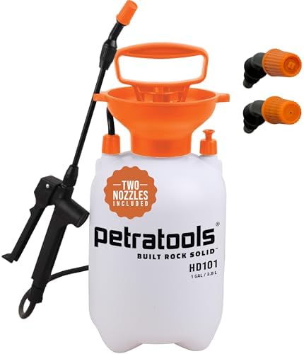 Petratools 1 Gallon Pump Sprayer – HD101 Garden Sprayer for Weeds, Lawn Care & Pesticides – 52” Long Hose, 2 Nozzles & Easy Carry Handle – Durable & Lightweight