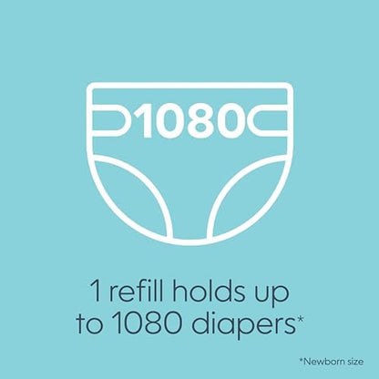 The Diaper Genie Jumbo+ Square Refill, with continuous film, can hold up to 1080 newborn-sized diapers per refill.
