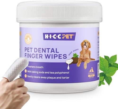 HICC PET Teeth Cleaning Wipes for Dogs & Cats, Vet-Recommended Remove Bad Breath & Plaque & Tartar Buildup Dog Finger Toothbrush Wipes, No-Rinse Dog Tooth Brushing Kit Gentle Cleansing & Gum Care