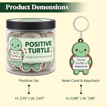 60 Positive Turtle Cards Jar Jar with NFC Keychain Turtle, Affirmation Cards For Women, Unique Birthday Gifts For Women and Men, Girl Gifts Trendy Stuff, Positive Affirmations Cards