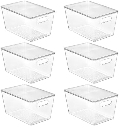 Vtopmart 6 Pack Clear Stackable Storage Bins with Lids, Large Plastic Containers with Handle for Pantry Organizer and Storage,Perfect for Bathroom,Cabinet,Kitchen,Fridge,Closet Organization