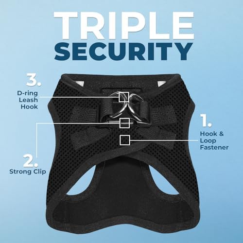 Voyager Step-In Air Dog Harness - All Weather Mesh, Reflective, No Pull Harness for Small, Medium Dogs, Cats - Secure with Hook & Loop Fastener, Buckle, Double D-Rings - Black/Black Trim, XS