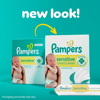 Pampers Sensitive Baby Wipes, Water Based, Hypoallergenic and Unscented, 8 Flip-Top Packs, 4 Refill Packs (1008 Wipes Total)